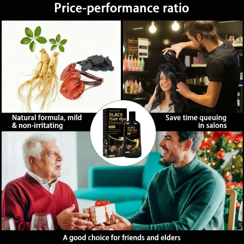 Black Hair Dye Shampoo 3in1 | Ginger-Biotin Lasting - Image 4